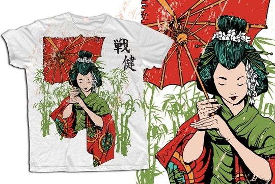 Japanese Geisha Vector T-Shirt Template