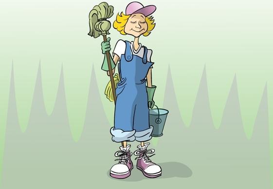 Cartoon Cleaning Lady Vector