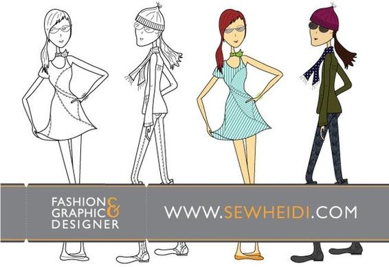 Outfitted Female Fashion Sketch Vectors