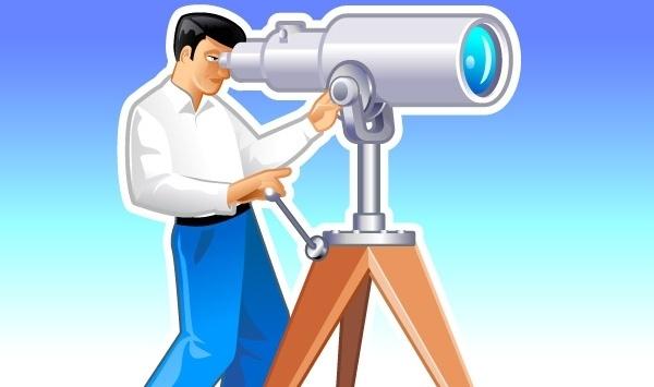 Navigator looks forward through the telescope