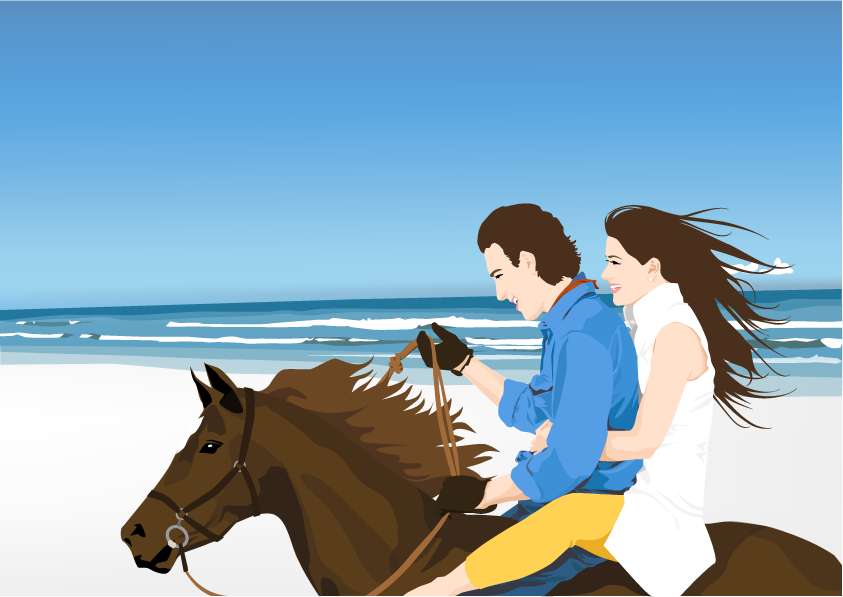 Couple on the hourse free vector