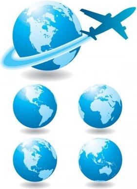 Globe and Airplane Vector, Blue marbel vector design