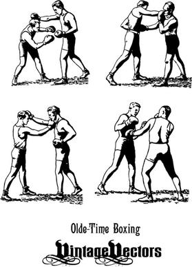 Olde-Time Boxers in Classic Boxing Stances, Punching