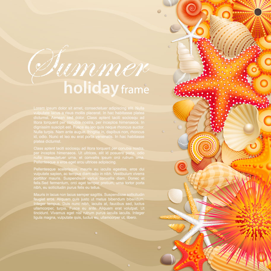 Beach sand and starfishes vector background