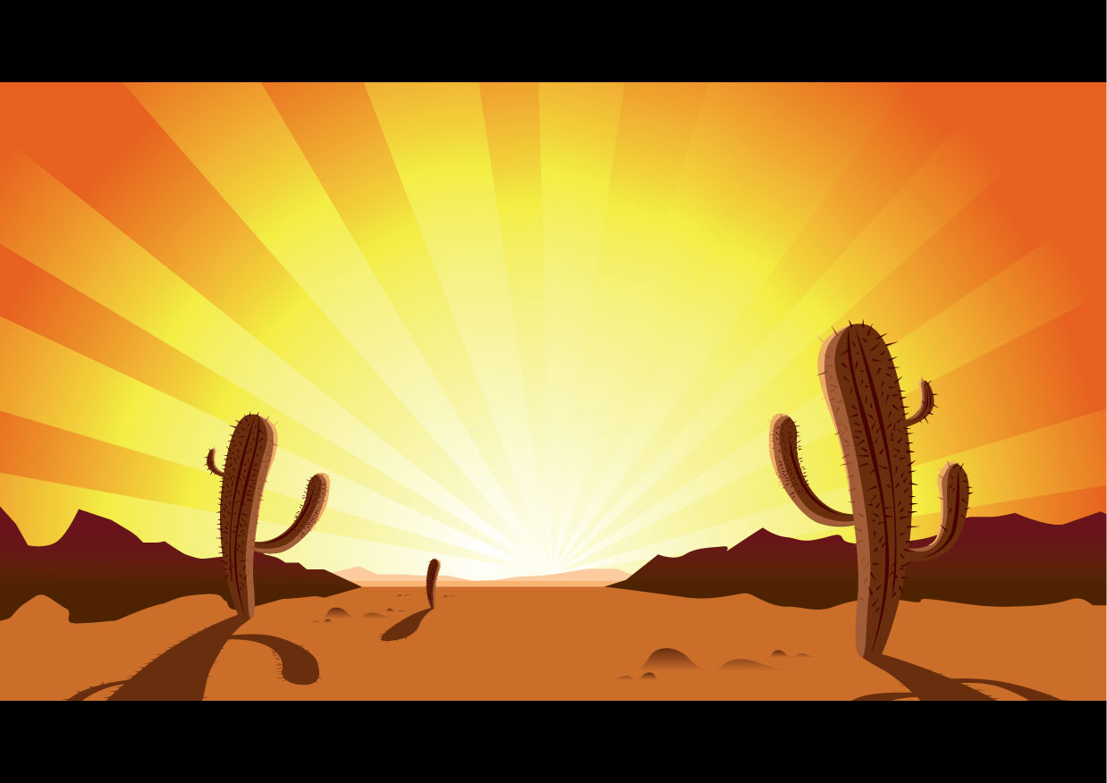 Cactus in desert sunrise