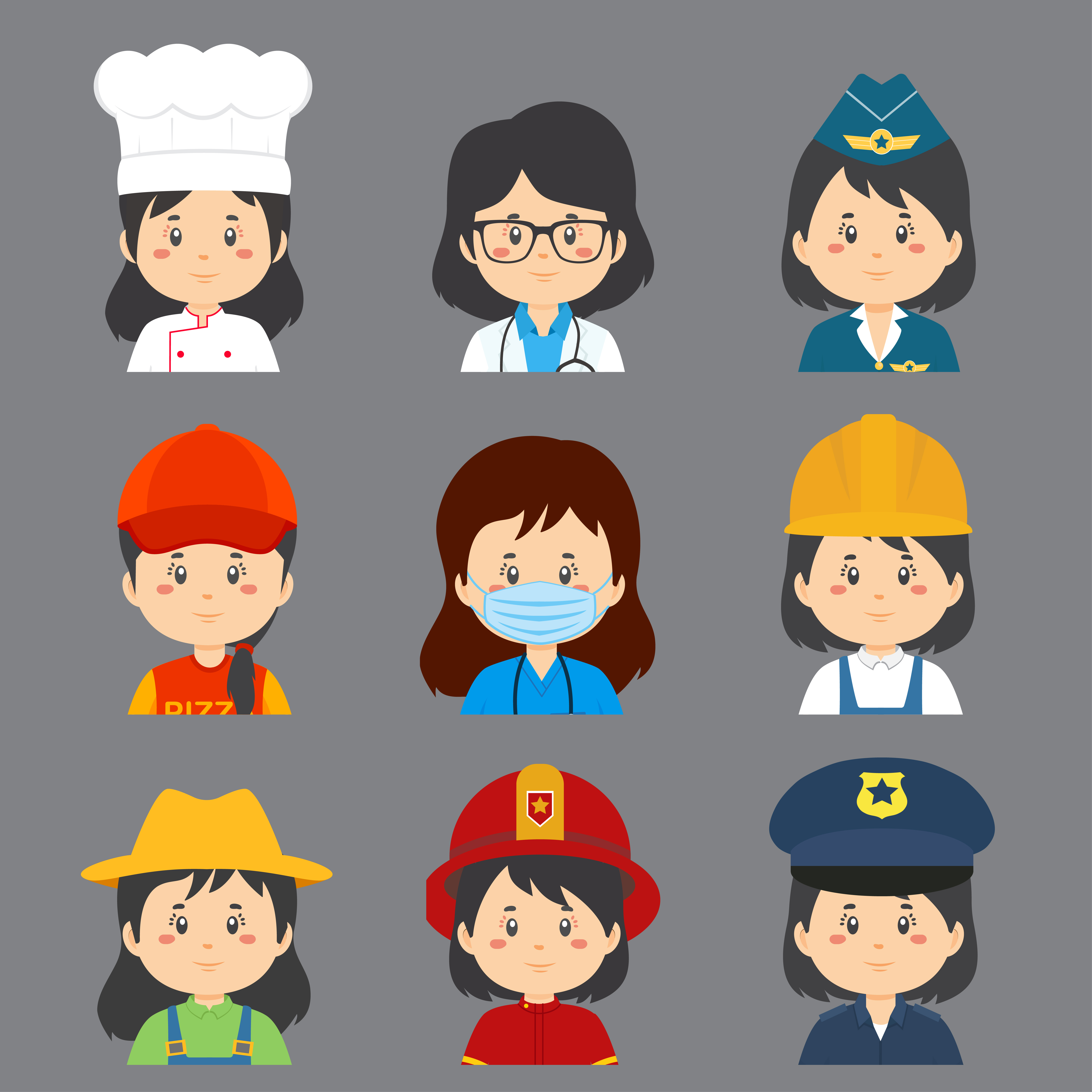 set of great variety workers avatars