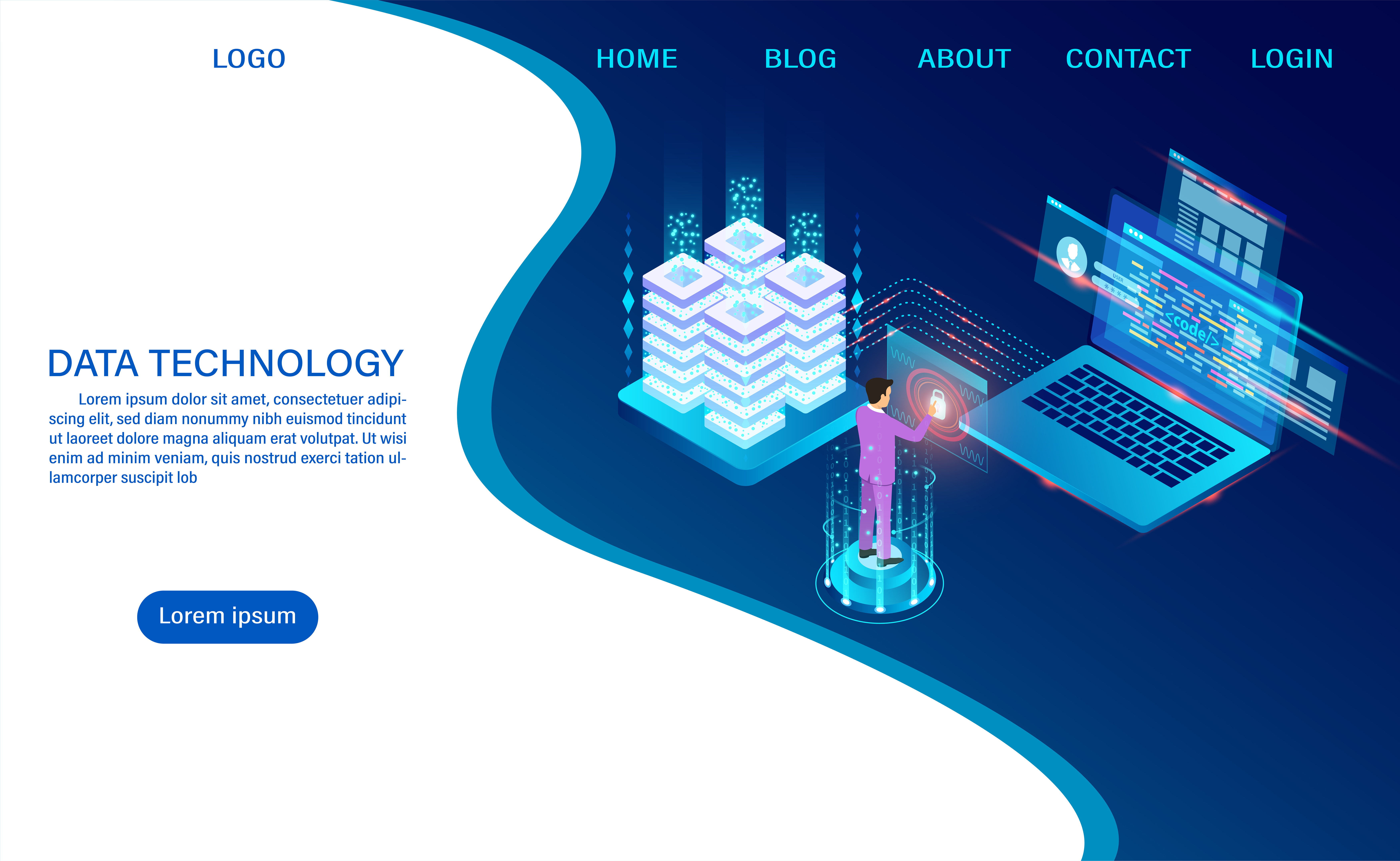 datacenter server room cloud storage technology and big data processing protecting data security concept digital information isometric cartoon vector