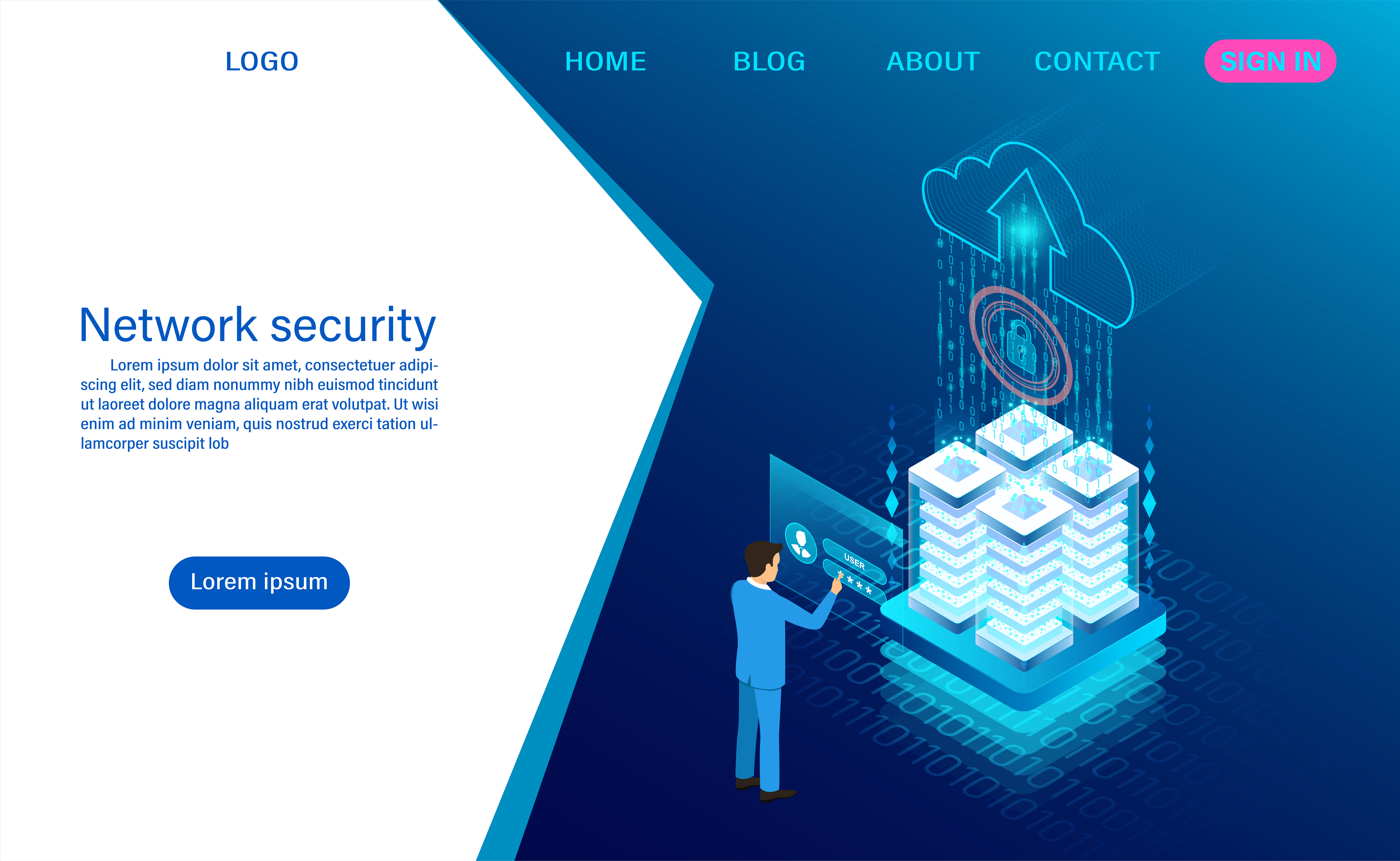 network data security concept data processing protection digital information flat isometric vector illustration