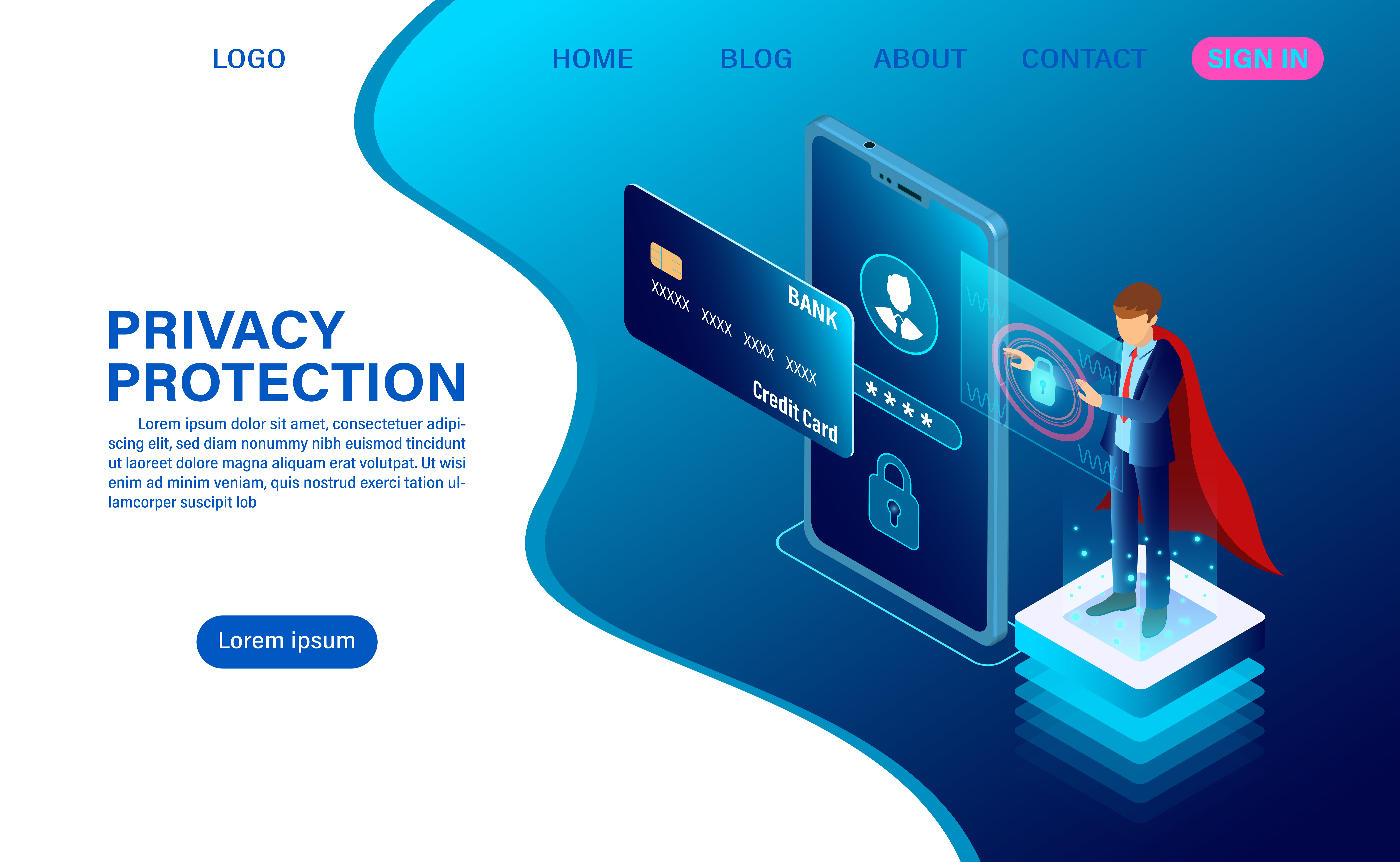 banner protect data and confidentiality on mobile privacy protection and security are confidential web header template flat isometric vector illustration