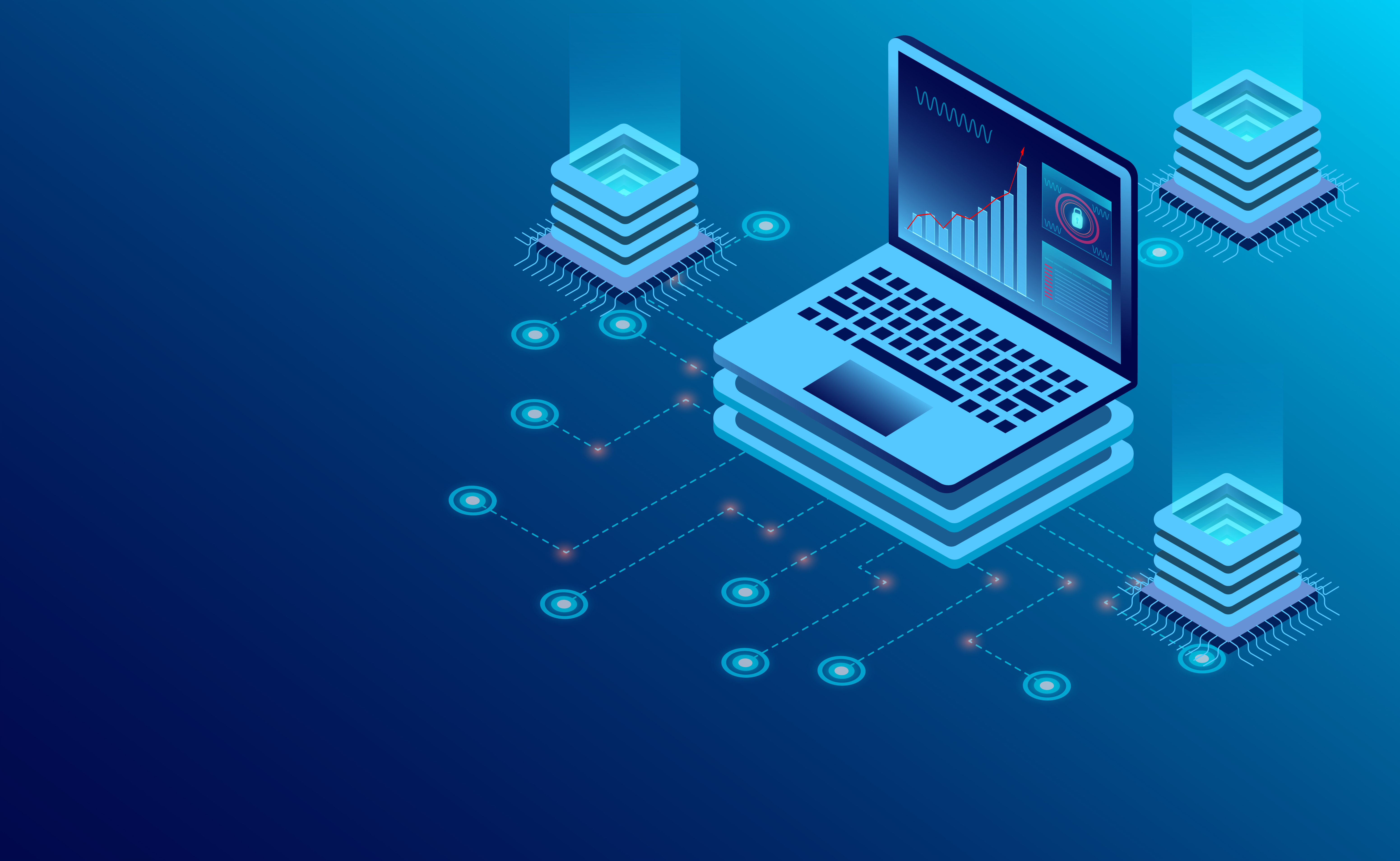 datacenter server room cloud storage technology and big data processing protecting data security concept digital information isometric dark neon vector