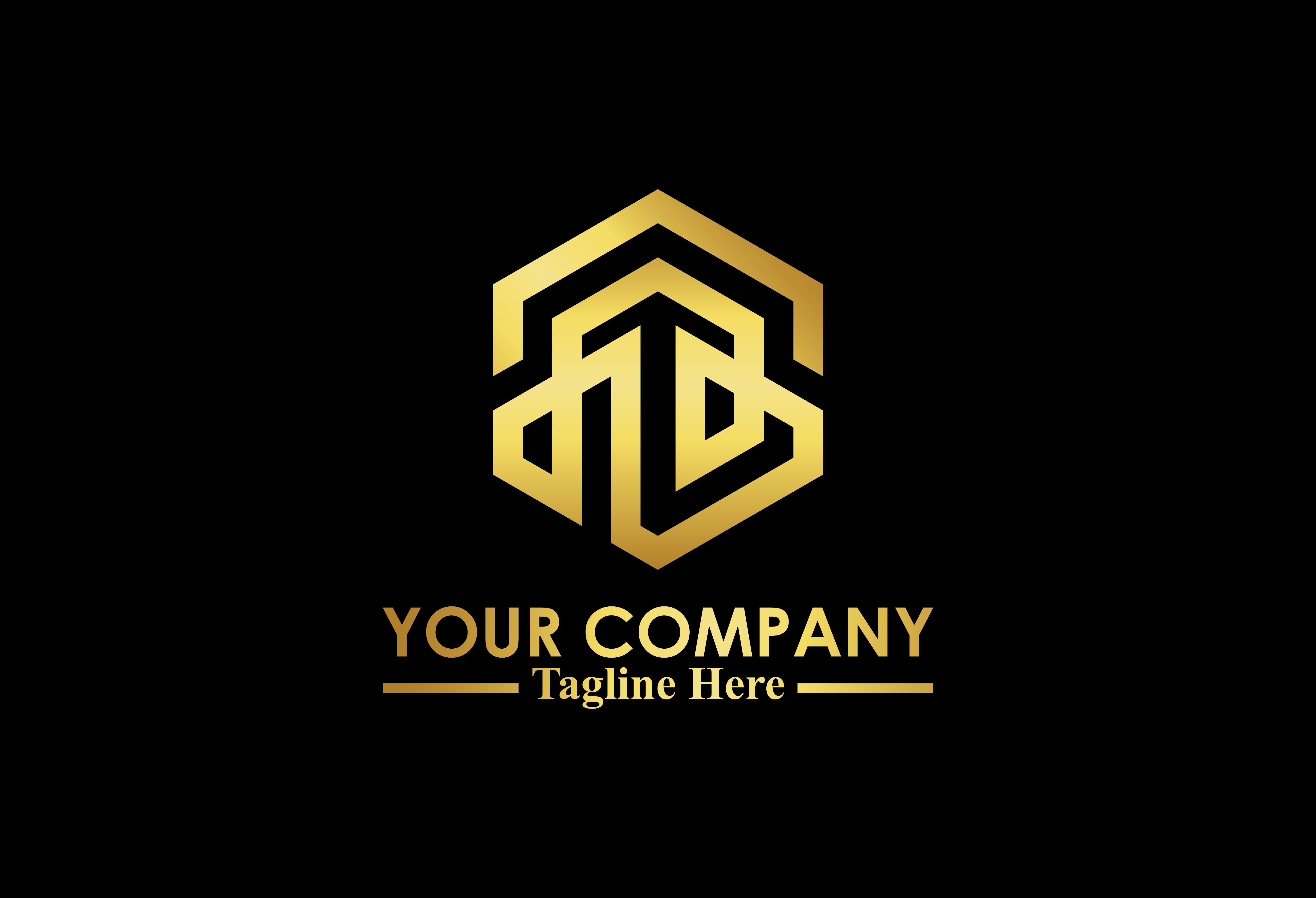 hexagonal logo in gold color