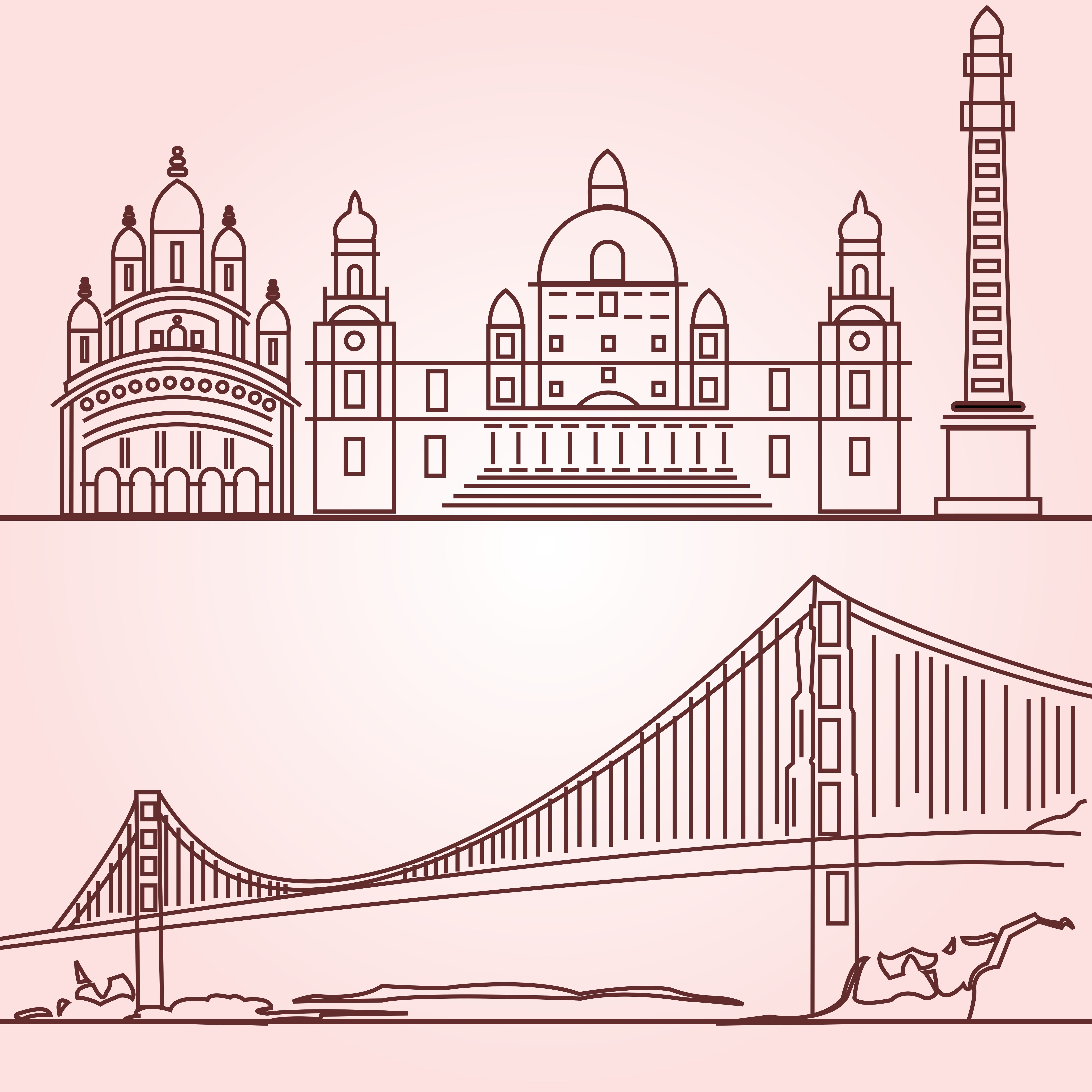 west bengal lineart vector illustration