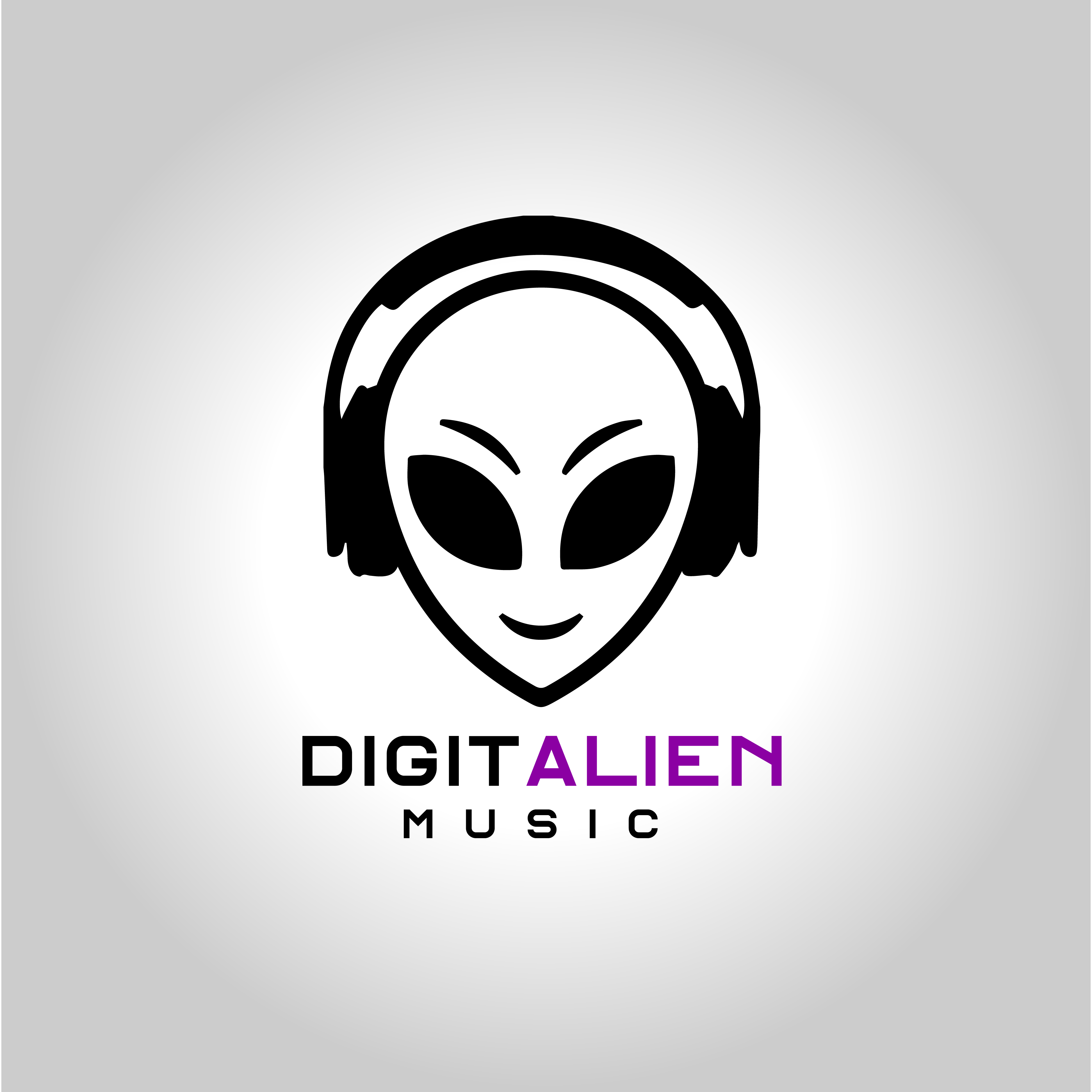 alien with headphone music logo