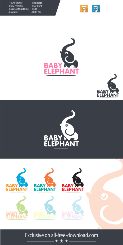 cute minimalist elephant baby logo concept