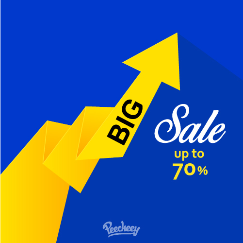 big sale banner in the shape of the yellow arrow