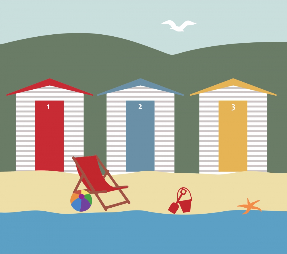 beach scenery vector illustration with 2d cartoon