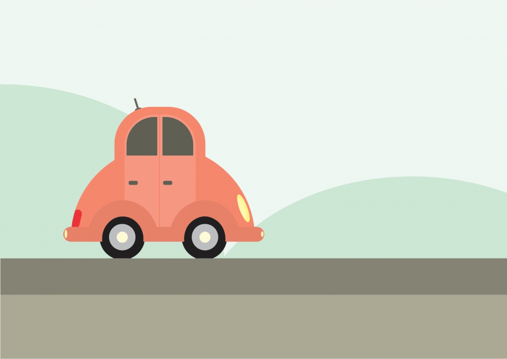 cartoon car and landscape vector illustration