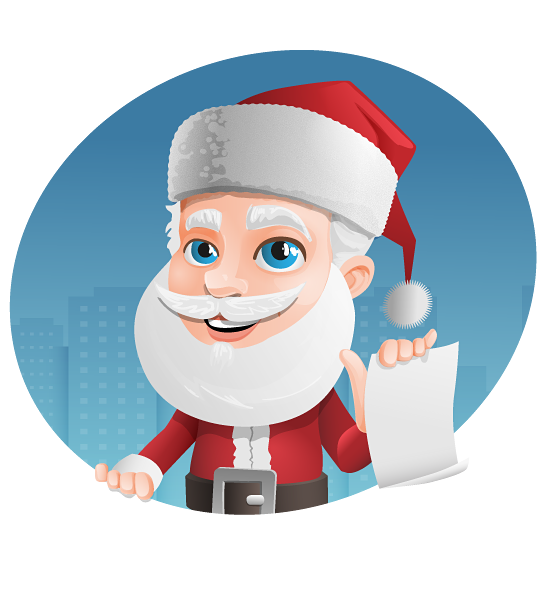 santa claus vector character holding a note