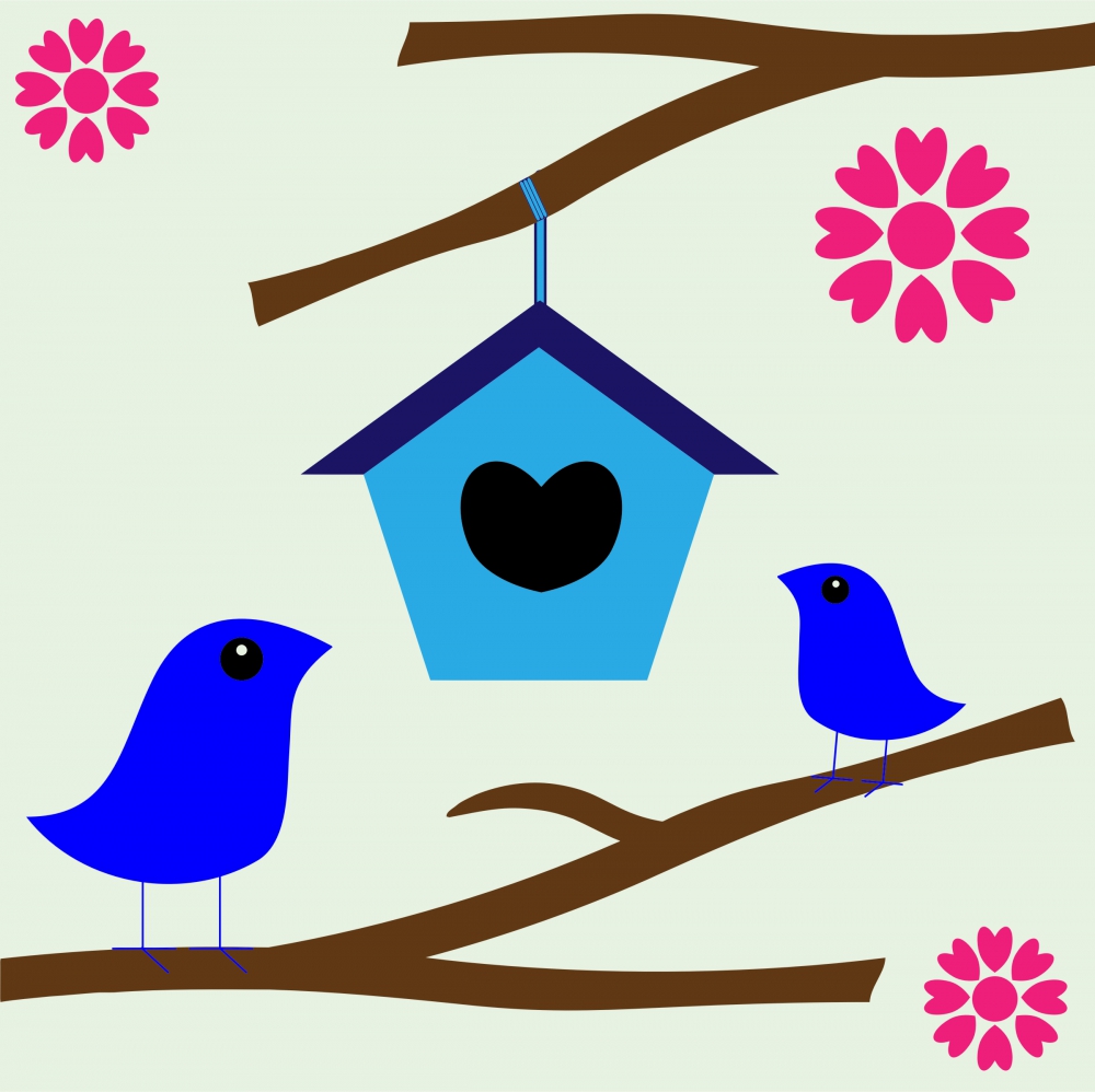 romantic abstract birds nest illustration with cartoon style