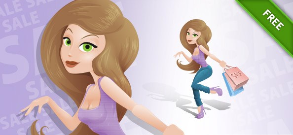 shopping girl vector character with long hair