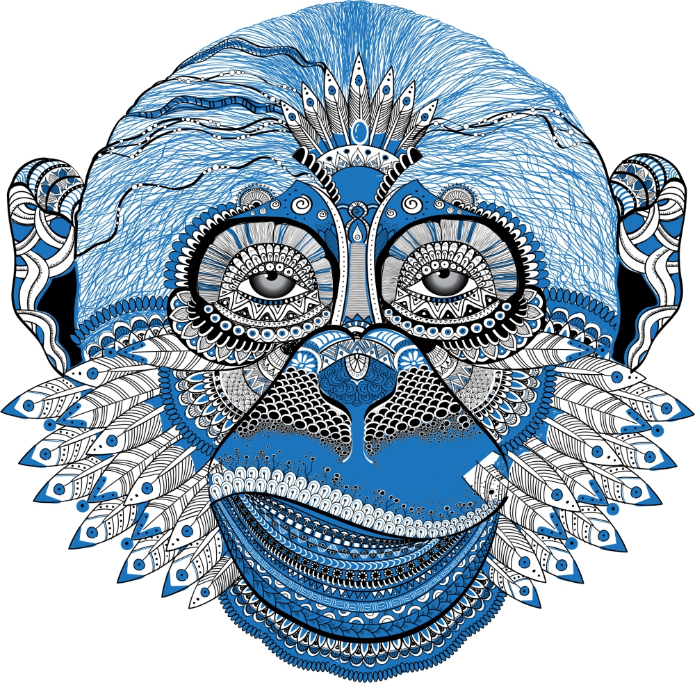 blue legendary monkey vector illustration with gaudy decoration