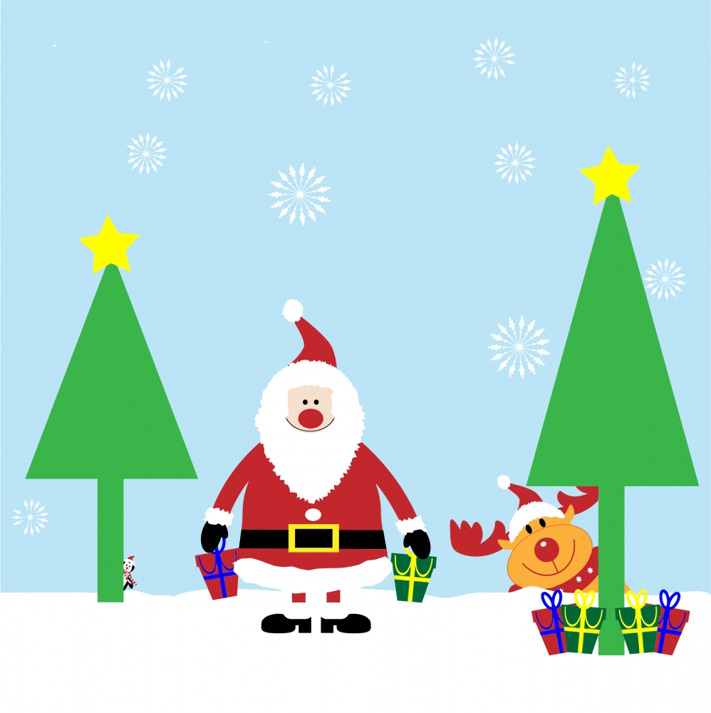 christmas background illustration with santa and deer