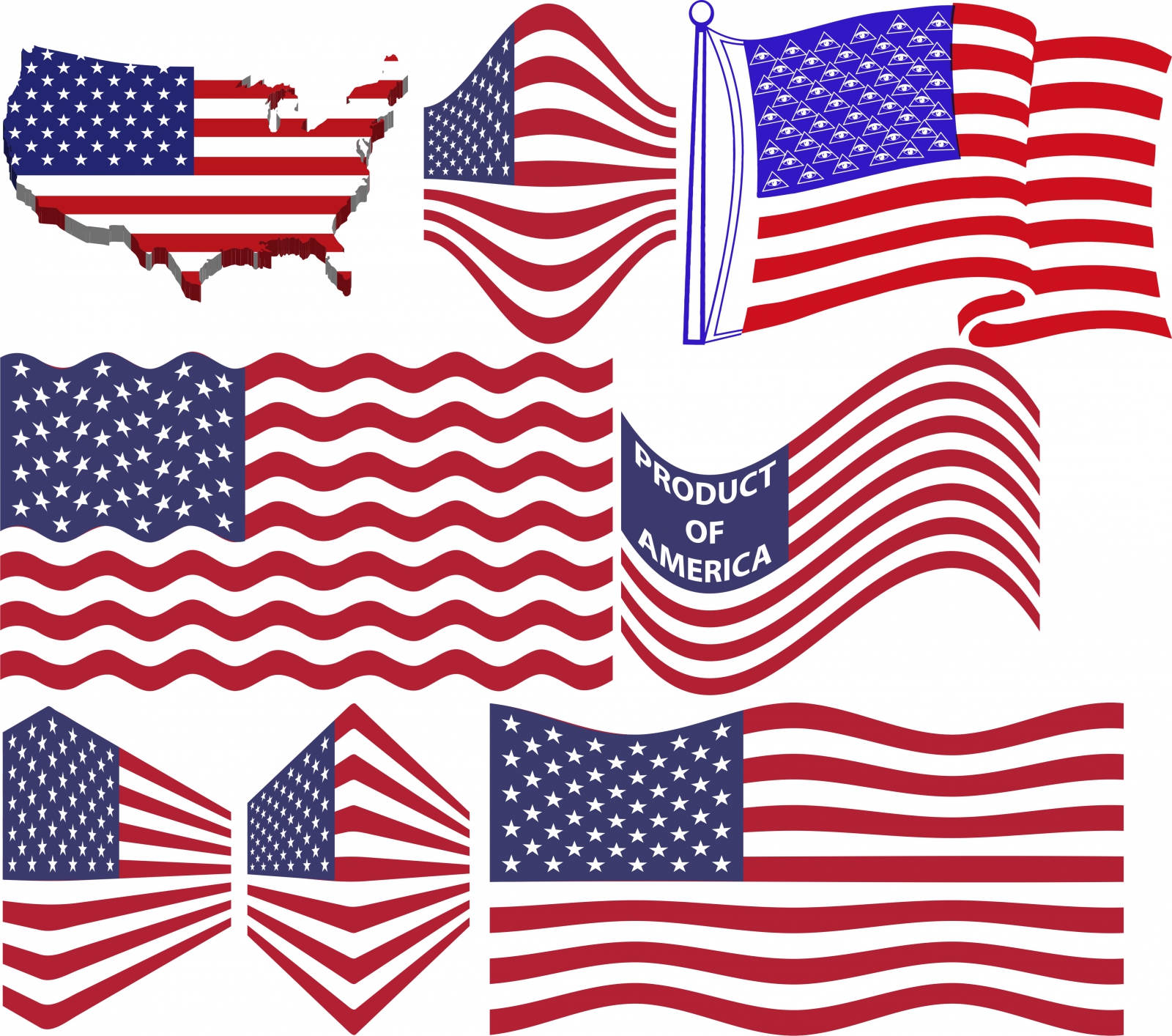 america flags vector illustration with various shapes