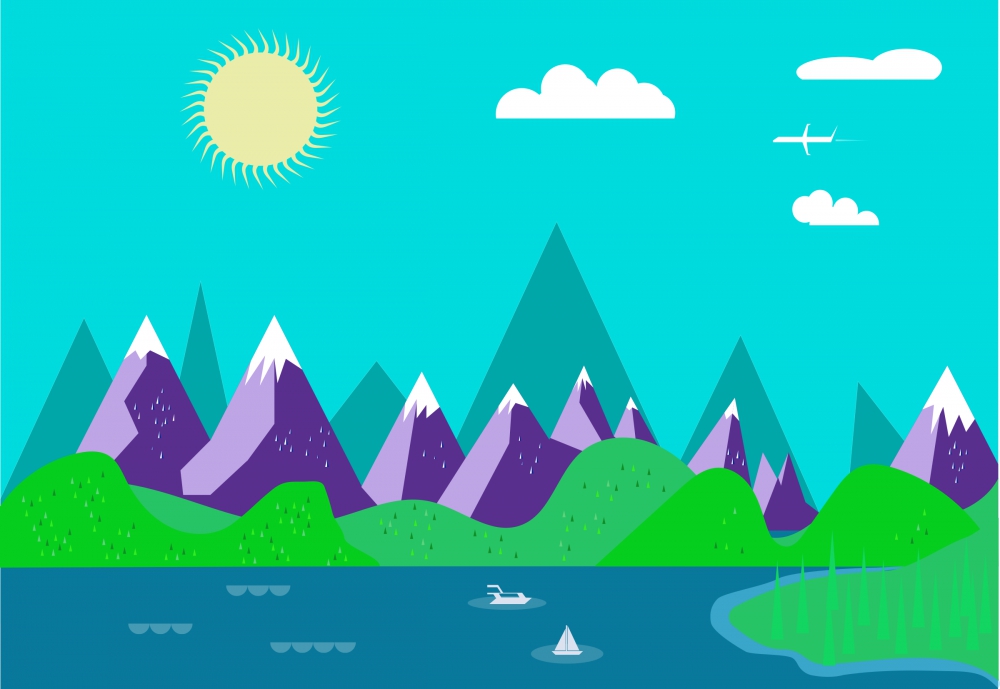 colored landscape drawing design with flat vector