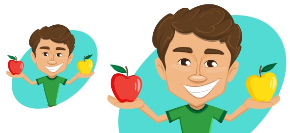 vector boy holding apples