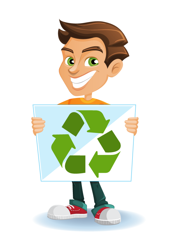 vector boy holding recycle sign