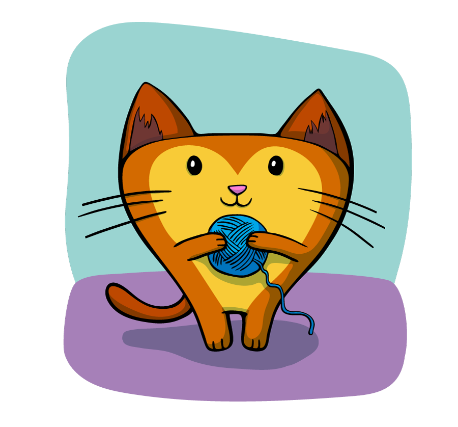 vector cat holding yarn ball