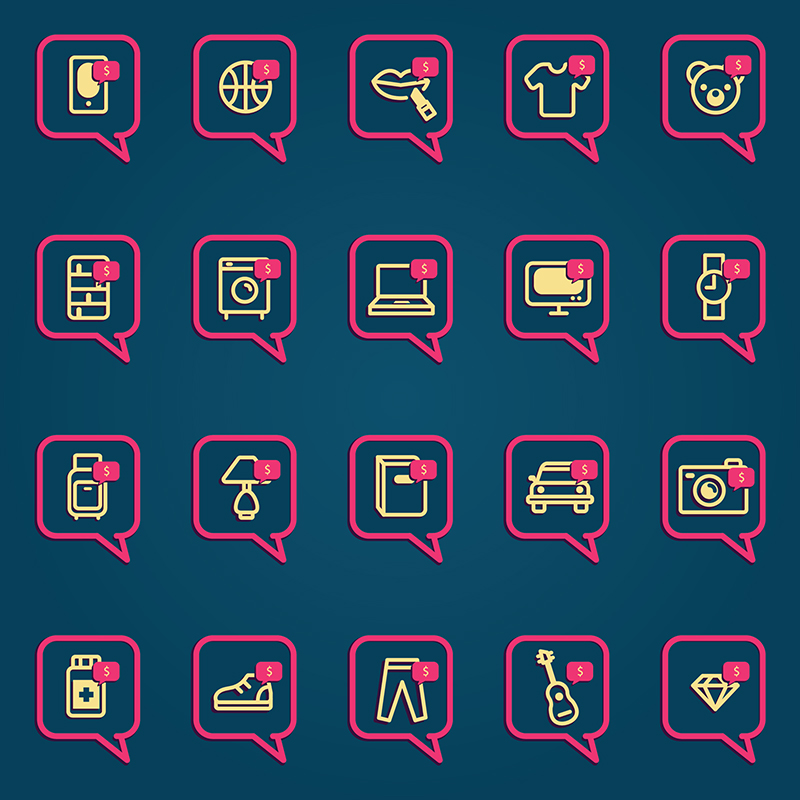 speech bubble with shopping icons