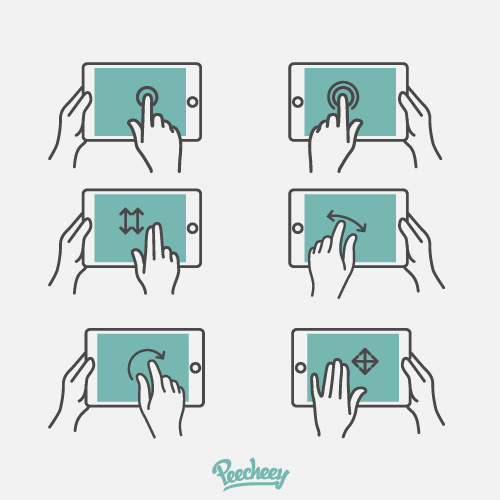 hand gestures for touchscreen mobile devices flat design