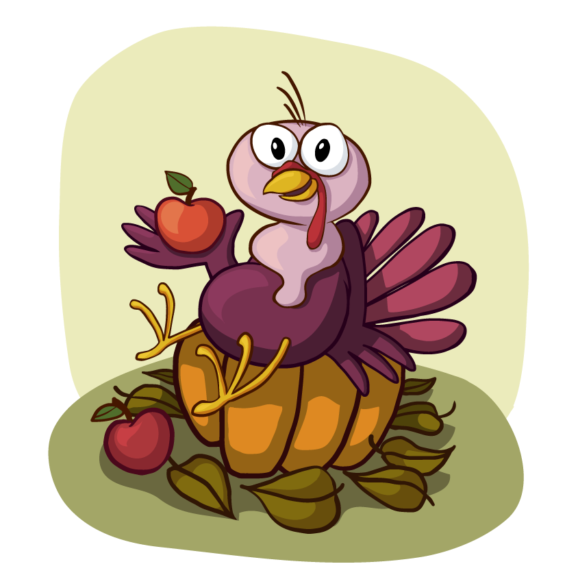 vector turkey sitting on pumpkin