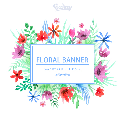 watercolor stylized floral banner