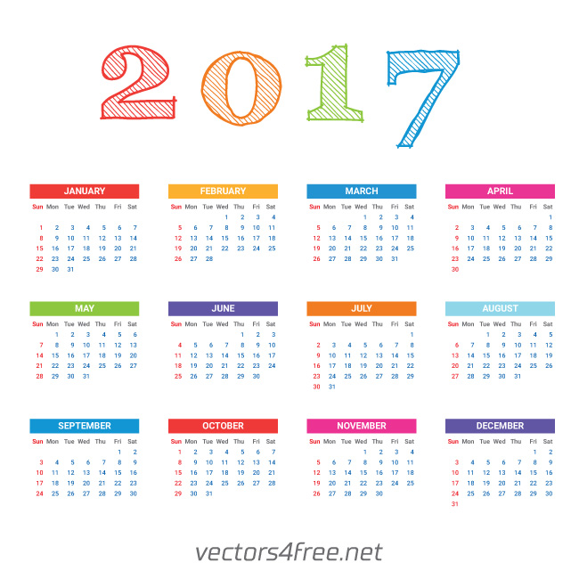 2017 calendar template vector