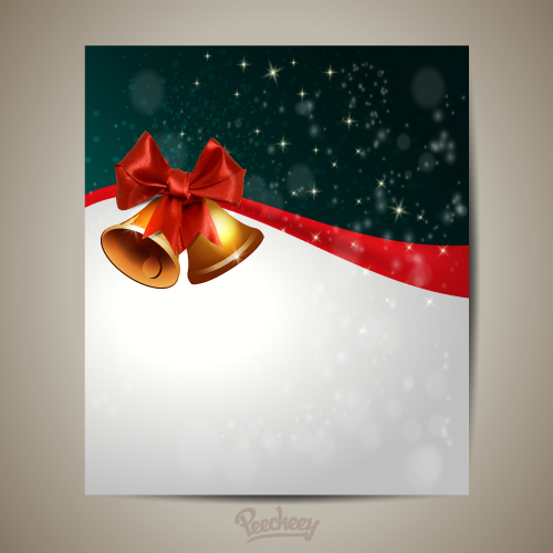 christmas greeting card with golden christmas bells