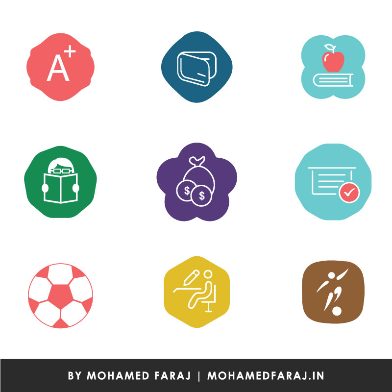 colorful different shaped education icons for mobile applications