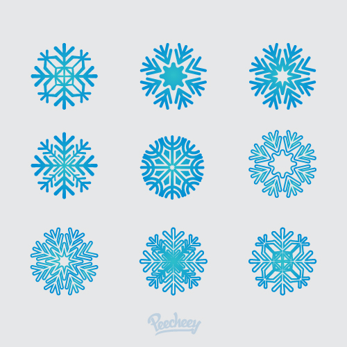 set of blue snowflakes