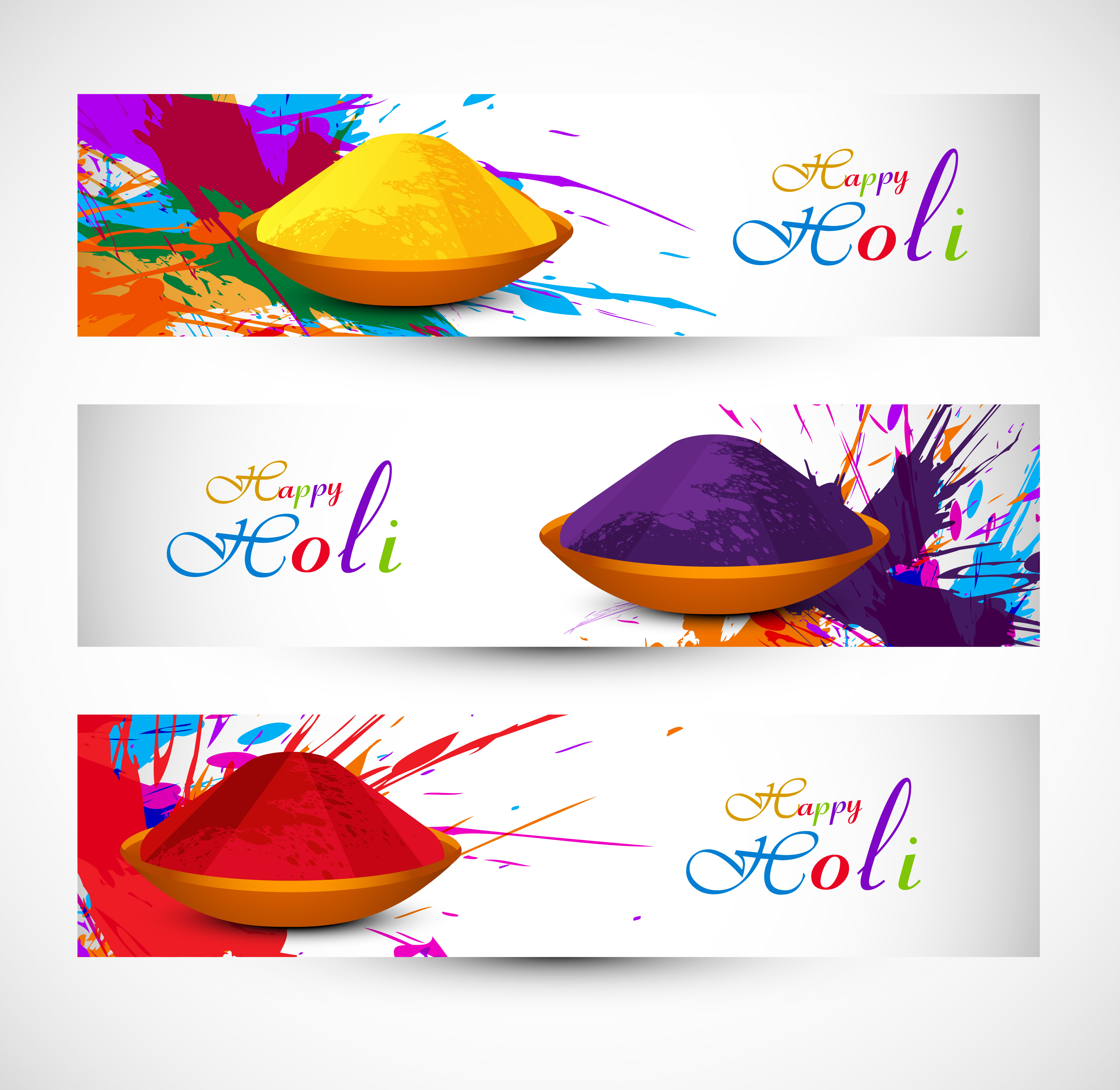 beautiful holi festival celebration header set colorful background vector