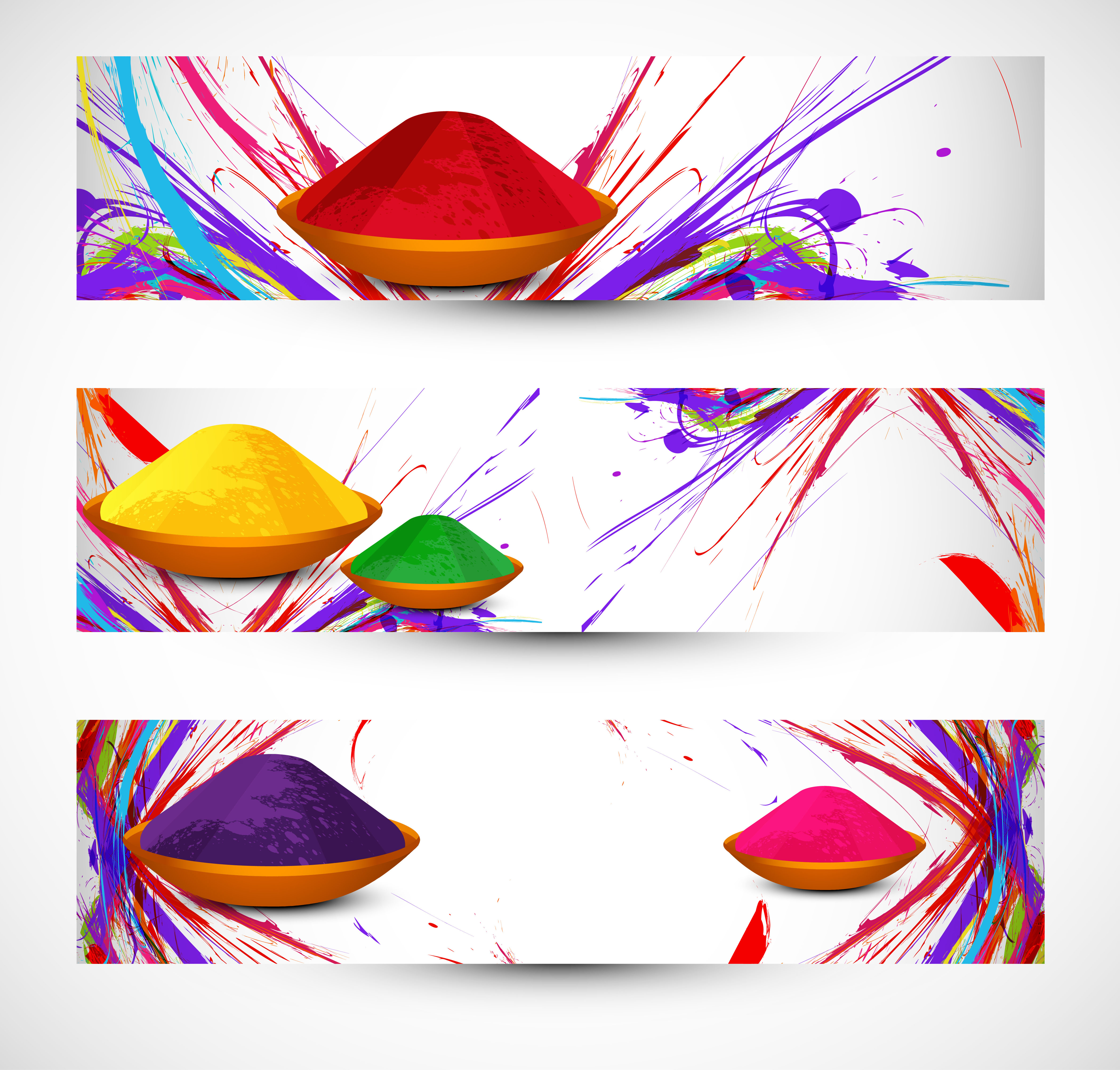 beautiful holi festival celebration header set colorful background vector