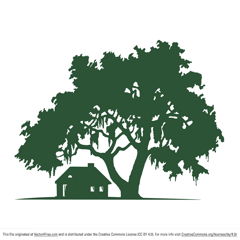 oak tree vector cabin silhouette vector