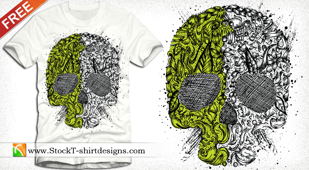 skull ornament free vector tshirt design illustration