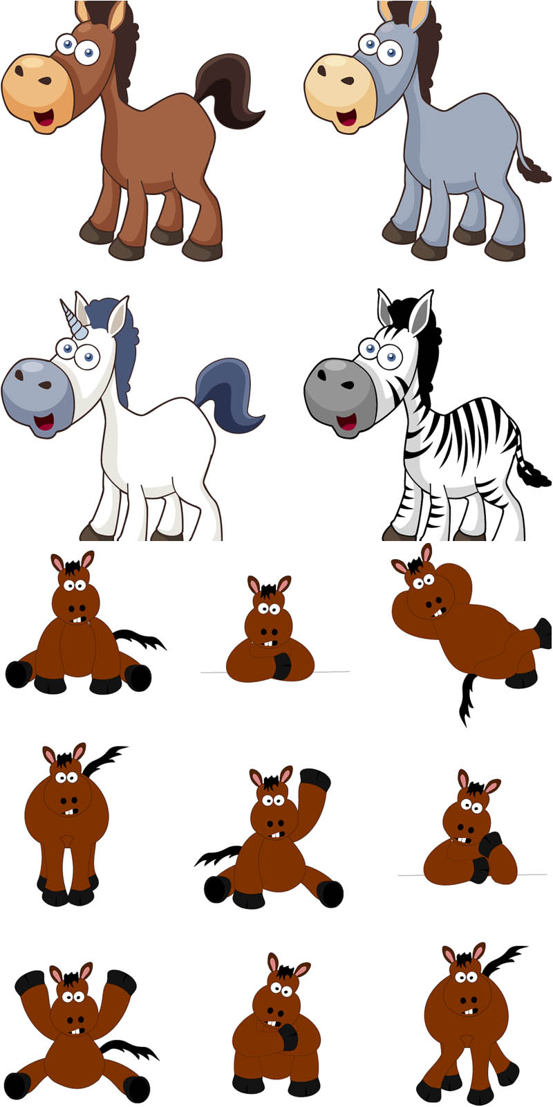 vector cartoon horse icons