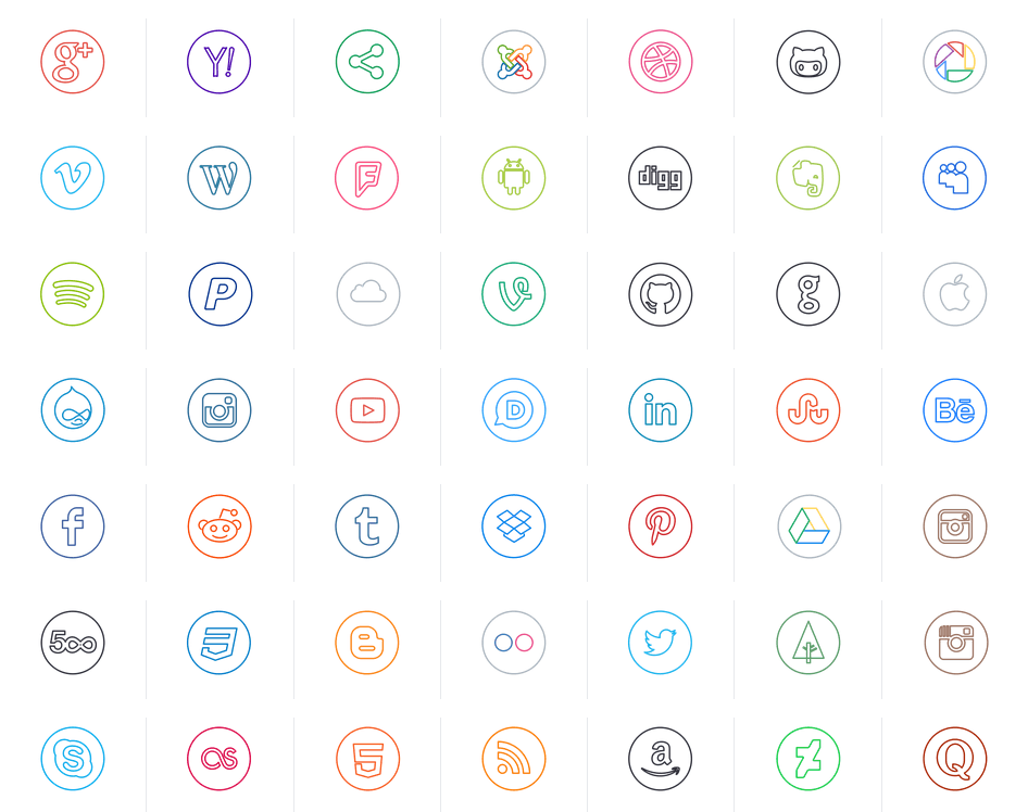 neon line social circle minimal icon set design