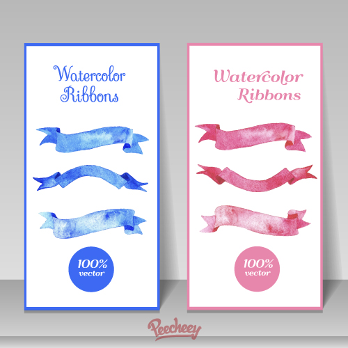 pink and blue watercolor ribbons