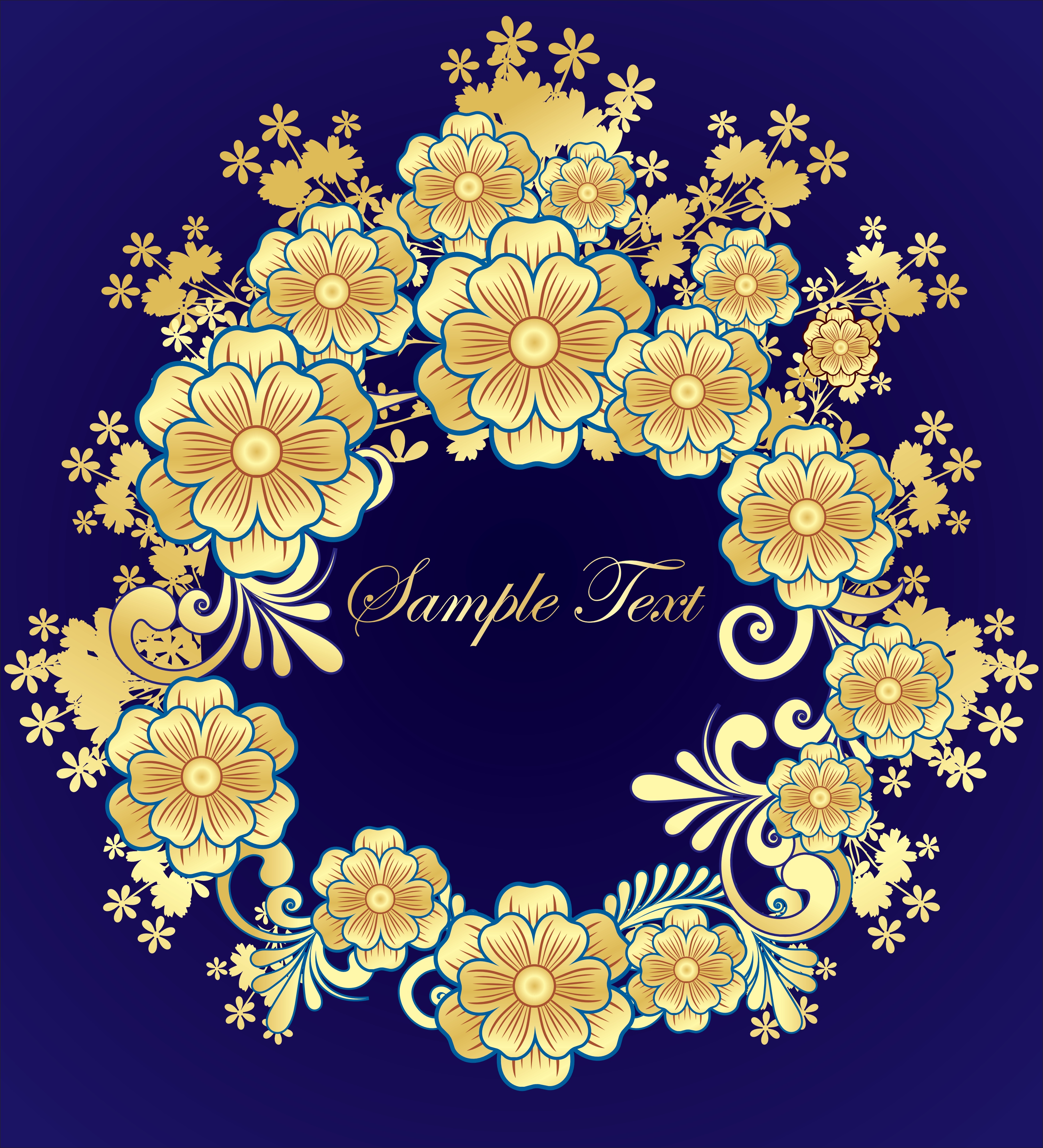 golden flower frame vector