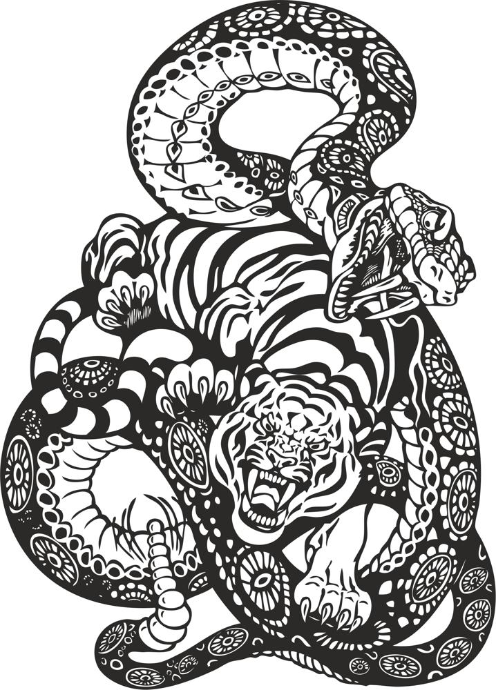 snake and tiger fight free cdr vectors art