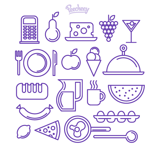 purple outlined food and drink icons