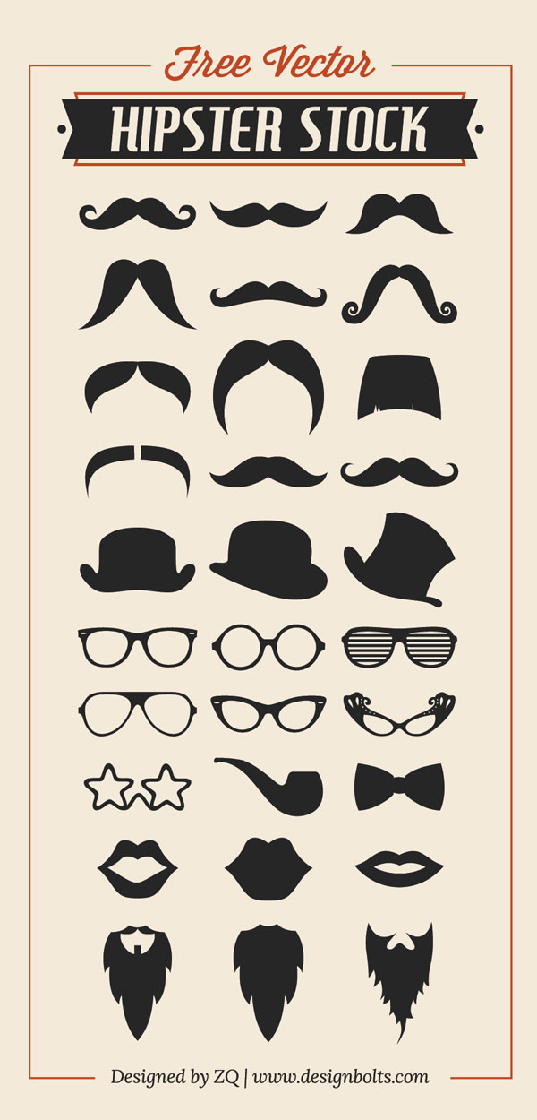 free vector hipster stock mustache beard charlie hat rayban glasses